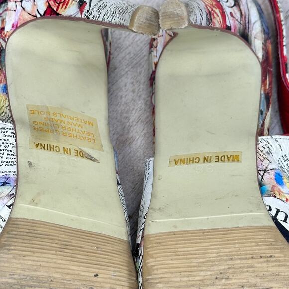 Newsprint Platform Peep Toe Womens Heels Red Retro Slingbacks Size 38 EU - Picture 15 of 15